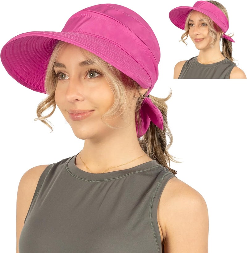 Suncube Women Sun Hat for Outdoor UV Protection, Wide Brim Sun Hat Ponytail, Convertible Zip-Off Beach Hat Visor - Image 1